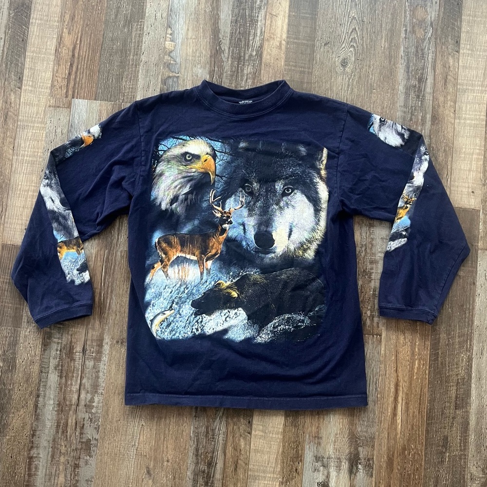Vintage Eagle Wolf Deer Bear Long Sleeve Shirt